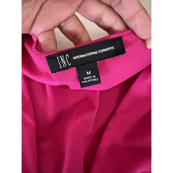 INC International Concepts Top Size Medium Pink Surplice Tie Waist Cap Sleeves - Picture 2 of 12